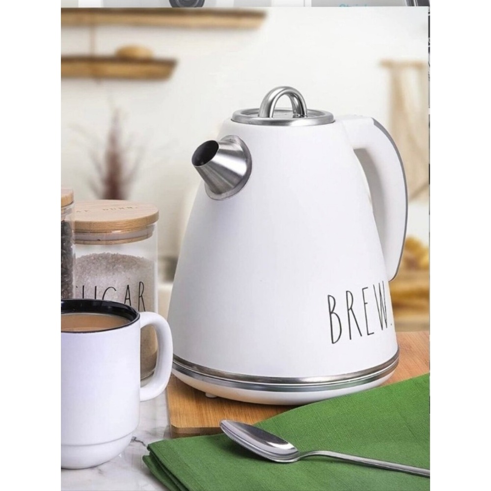 Rae Dunn White Electric Tea or Coffee Kettle Brew Stainless Steel HTF RARE